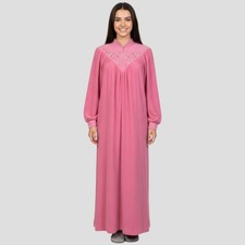 Vintage 70s Vanity Fair Pink Fleece Nightgown Embroidered Size Medium Loungewear
