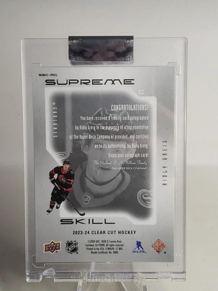 Ridly Greig 2023-24 Upper Deck Clear Cut Supreme Skill Rookies Auto Senators RC  - Image 3 of 3
