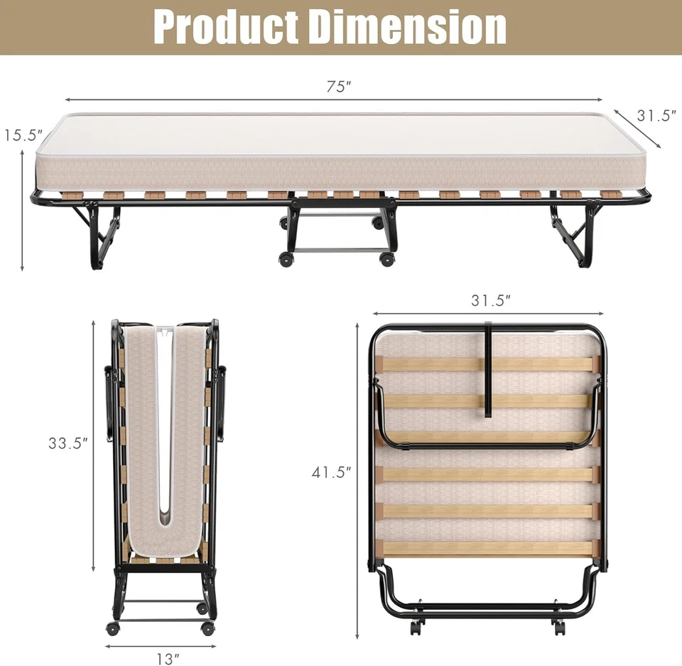 Cama plegable HAPPYGRILL con colchón de espuma viscoelástica Foto 2 de 4
