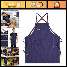Adjustable Canvas Chef Apron for Men  Women, Cotton, Cross-Back, 5 Pockets