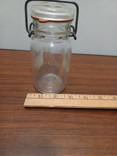 Draht Seite Einmachglas mit Glas 1780 mit Gummidichtung Deckel Vintage Glas 5" hoch - Bild 5 von 8