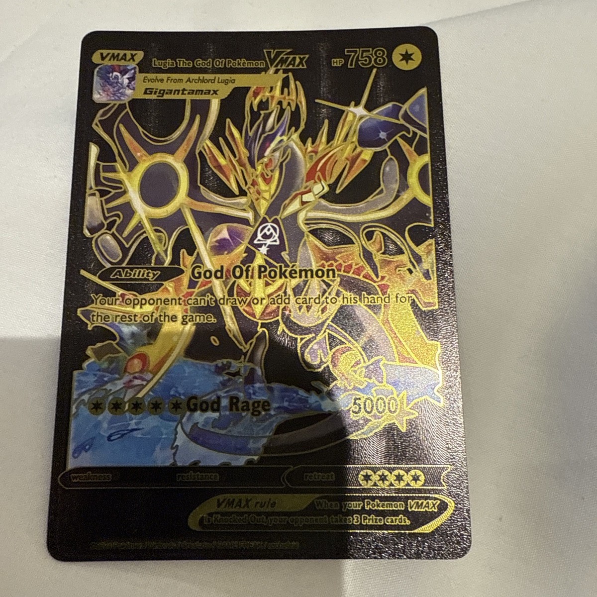 Pokemon Card All Black And Red Foil Fan Art Lugia The God Of Pokemon VMAX  Hp758