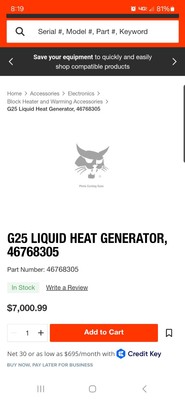 Bobcat Doosan G25  46768305 Liquid Heat Generator New G25 