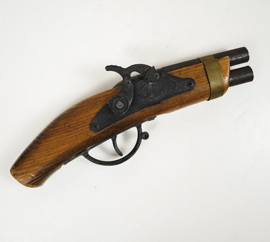 Vintage 60s Flintlock Wooden Toy Pirate Cap Gun Double Barrel