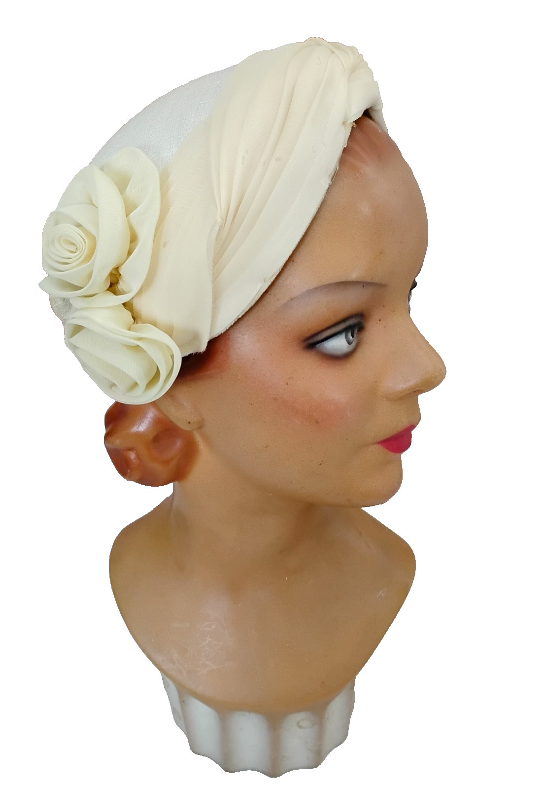 Vintage 1950s Ivory Cocktail Hat With Silk Chiffon Rosettes