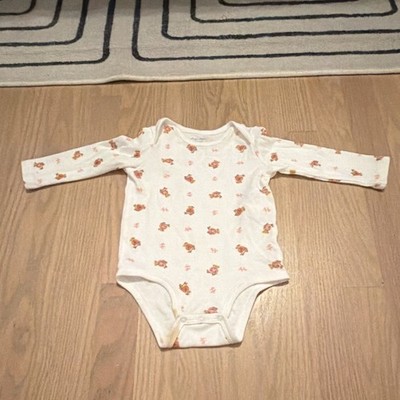 Ralph Lauren Baby Girls White/Pink Bear Print Bodysuit Long Sleeve Snap 6-9M