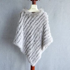 Raccoon Fur Collar Rabbit Fur Cape Shawl Fur Jacket Hand-woven Knitted Top Women