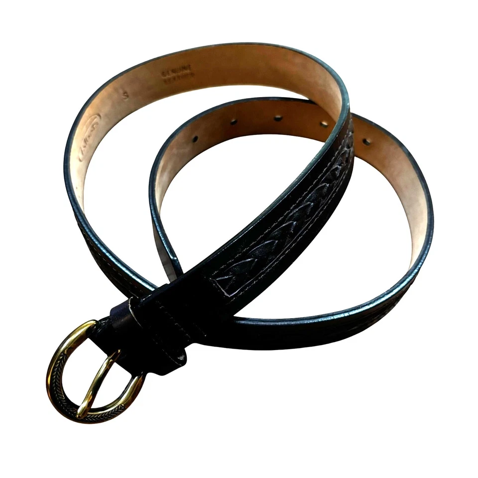 Talbots Cinturón de Cuero Azul Marino Oscuro Hebilla de Latón Textura Trenza Clásico Preppy S Foto 2 de 4