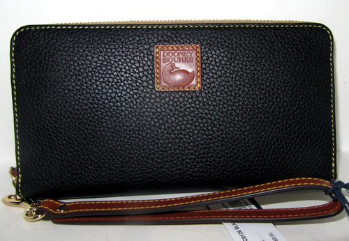 Dooney & Bourke schwarz genarbtes Leder großer umlaufender Reißverschluss Kalbsleder Geldbörse neu mit Etikett $ 188
