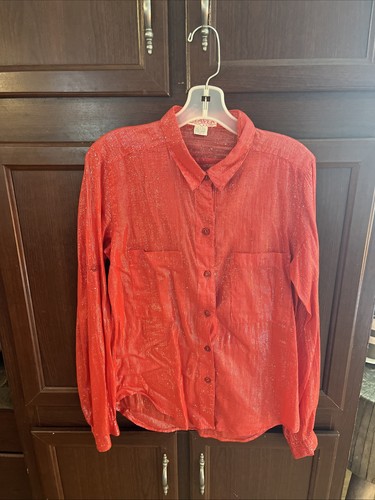 Vintage Heaven Bluse rot groß 100% Baumwolle mit Lurexfäden in Bluse Langarm