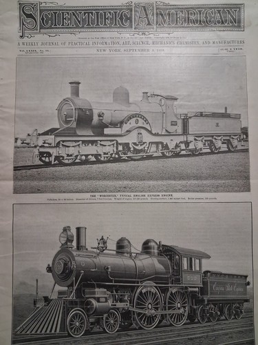 1898 WORCESTER English Express ENGINE No. 909 American RAILROADIANA Victorian