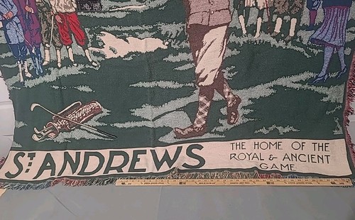 RARE VTG St Andrews Golf Course Goodwin Weavers Tapestry Throw Blanket 50x68 VG - Picture 5 of 6