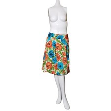 Talbots Women's White Red Blue Roses Floral Knee Length Skirt Size 8