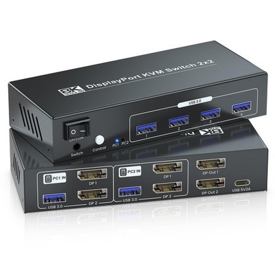 8K60Hz Dual Monitor Displayport KVM Switch 2 Monitors 2 Computers, USB 3.0 4K...