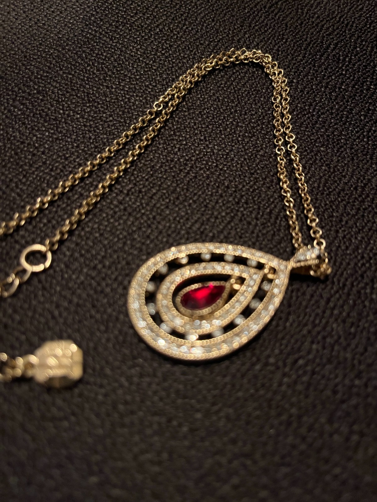 Ruby Dangle Pendant MONET Tear Drop Imitation Gol… - image 2