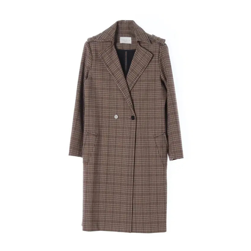 Sandro Check Pattern Double Button Long Coat Jack… - image 1