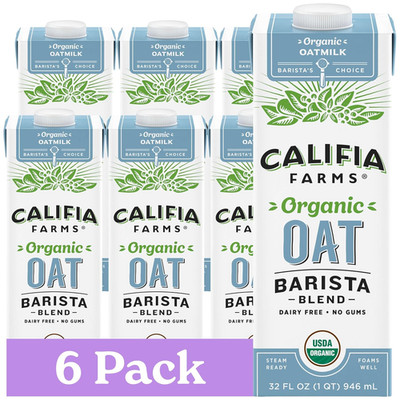 Califia Farms - Organic Oat Barista Blend, 32 Oz (Pack of 6), Shelf Stable, Dair