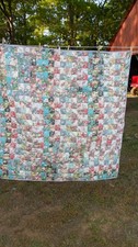 Hand Quilted Patchwork Lap Quilt Multicolored Pink Red Roses