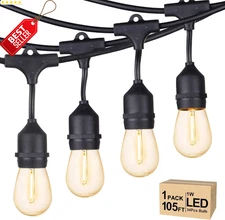 Outdoor String Lights 105FT S14 LED Dimmable Shatterproof Patio Cafe Market US