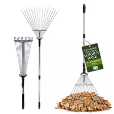 Garden Rake 9 Teeth Adjustable Telescopic Metal Handle Lawn Leaf Rake Tool Grass