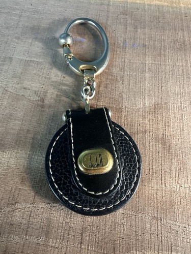 Dunhill Black Leather Keychain Key Ring Logo Gold Tone Clip