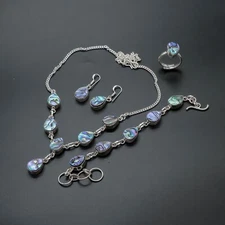 Abalone Shell Gemstone Handmade 925 Sterling Silver Jewelry Set