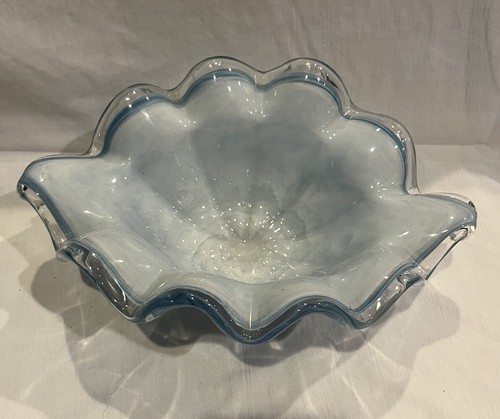 Vintage Murano 10”X 7.5”X 4” Blue White Glass Bowl Hand Made No Chips Gift - Picture 2 of 10
