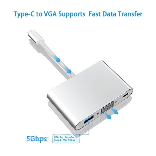 USB Type-C Thunderbolt3 to VGA USB3.0 Type-C PD Adapter Cable Fr Macbook Dell HP - Picture 3 of 8