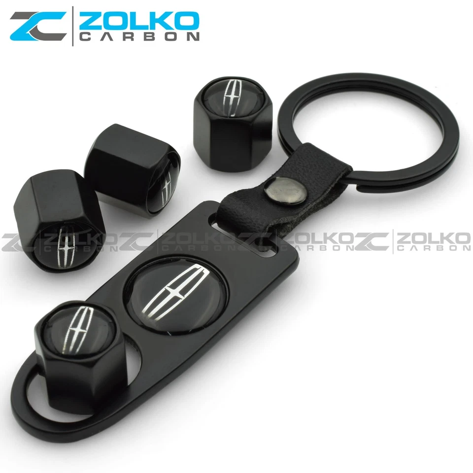 TAPAS DE VÁSTAGO DE VÁLVULA + LLAVERO RUEDA NEUMÁTICO NEGRO - VENDEDOR DE EE. UU. Foto 2 de 4