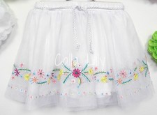 Girls Floral Embroidery Tutu Skirt w/ Silver Braid Belt - White - Size 12M-5