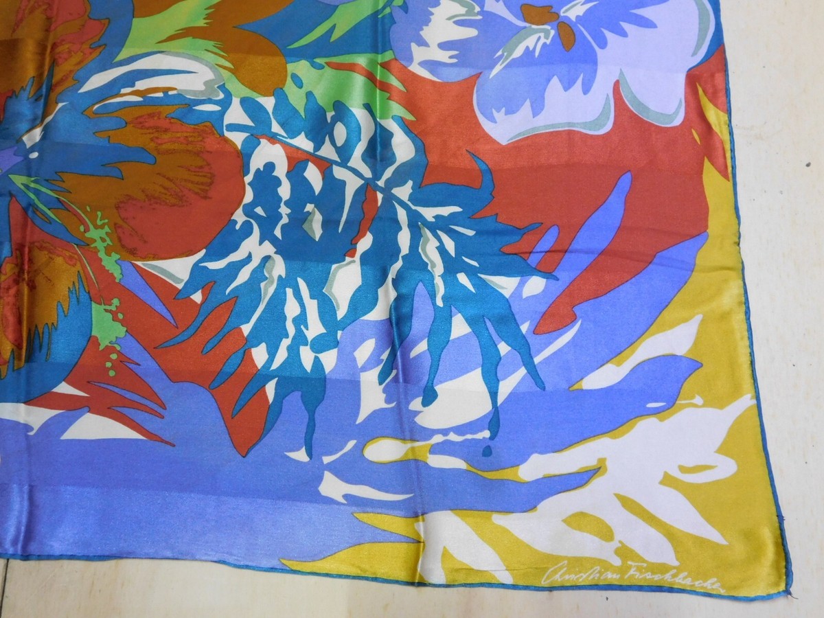 Foulard En Soie 100% Vintage Femme - 86x88cm, Multicolore, Années 80, Occasion Très Bon état