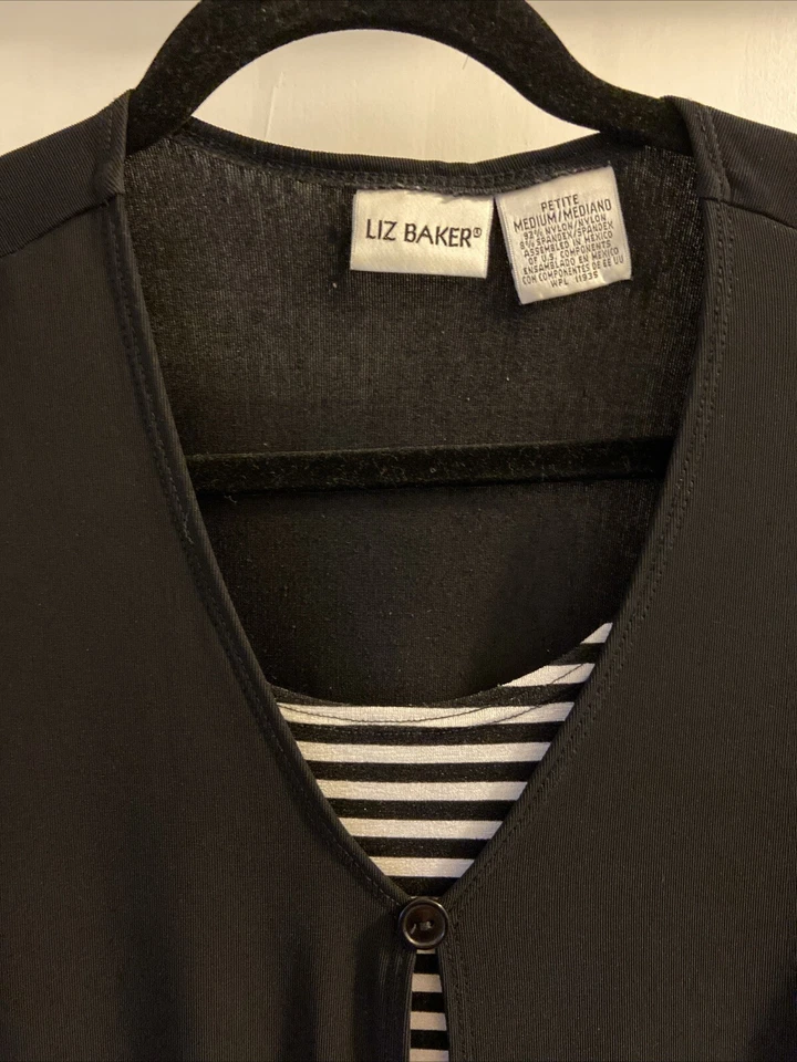 Top Liz Baker Slinky Negro Rayas Capa Mujer Pequeño Mediano Manga Corta Foto 2 de 4