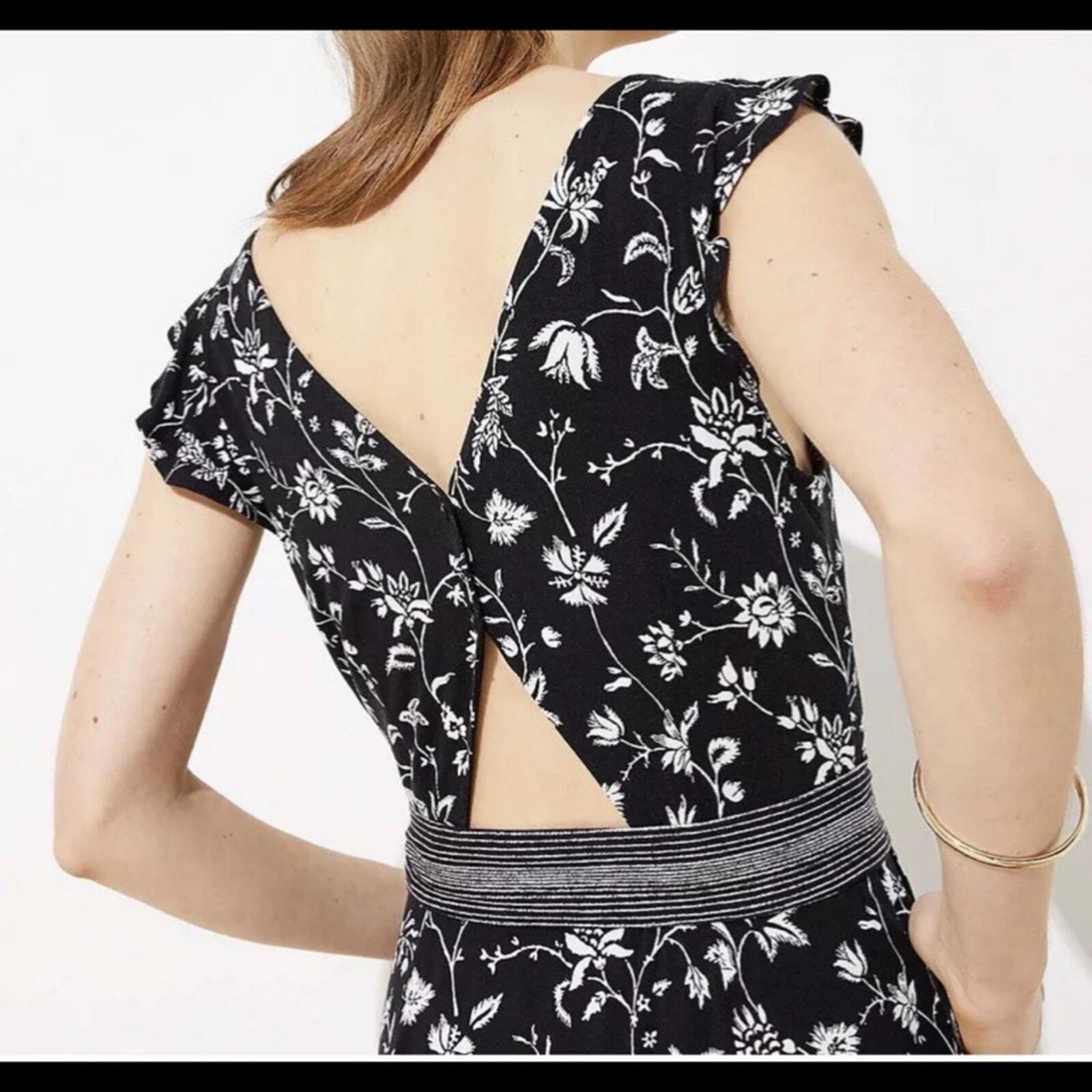 Loft Rainforest Cutout Button Back Midi Dress Bla… - image 2