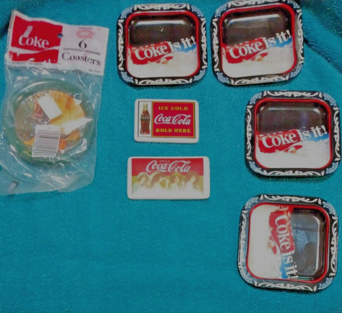 Coke is it coaster trays Set of 4, set of 6 different coke coasters + 2 magnets