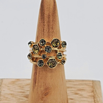 7 Charming Sisters Forest Green & Yellow Austrian Crystal Gold Ring US 6