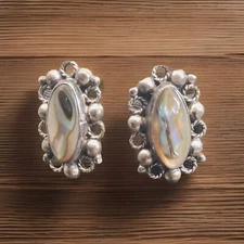 Mexico Vintage Sterling Silver Abalone Oval Screw Back  Crown Mark  READ