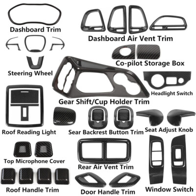 34x Carbon Fiber Interior Steering Wheel Cover Trim Kit For Dodge Challenger 15+