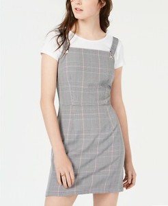 black plaid overall dress