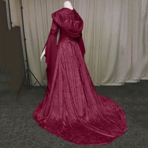 Retro Style Medieval Witch Fancy Dress Costume Gothic Long Dress Women's Hooded - Picture 23 of 28