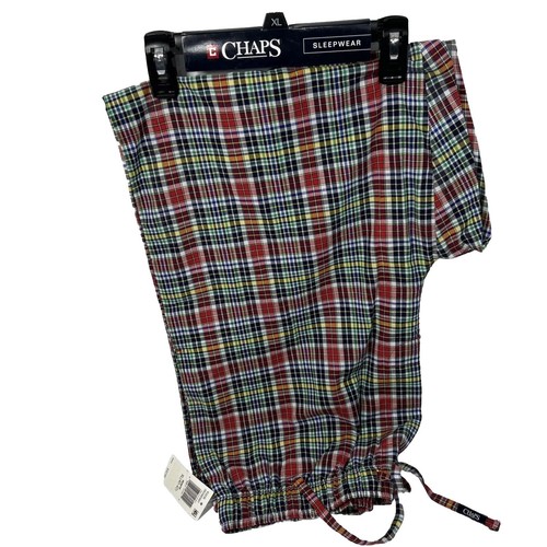 Chaps Men’s Lounge Pajama Pants Size XL Navy Red Green Plaid 2 Pockets Christmas