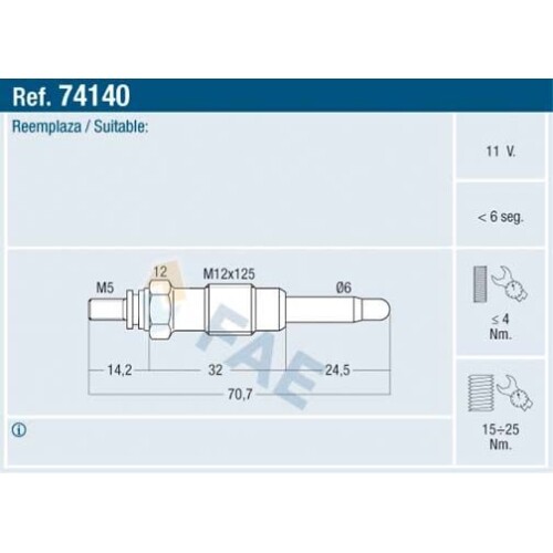 4 Bougies Préchauffage ATEC - Tige M12x1.25 - Pour Alfa Romeo, Fiat, Ford, Opel, Peugeot...