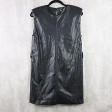 Zara Shift Dress Womens XS Black Faux Leather Mini Sleeveless Padded Shoulders