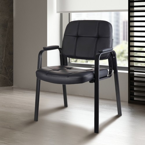 4 Pack Leather Guest Chair Black Waiting Room Office Desk Side Chairs Reception - Picture 2 of 7