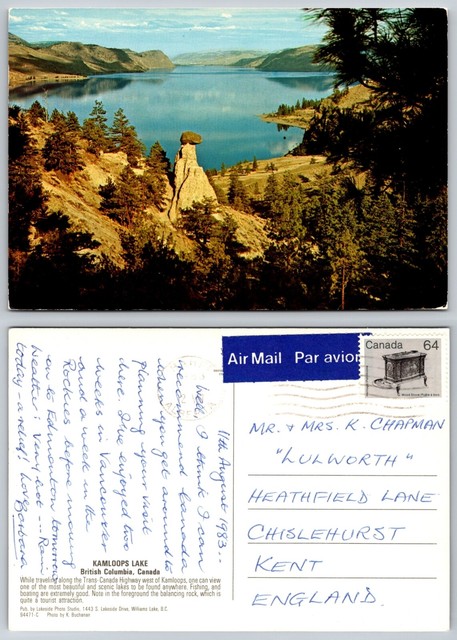 c21578 Kamloops Lake British Columbia Canada postcard 1983 stamp c21578 Kamloops Lake British Columbia Canada postcard 1983 stamp