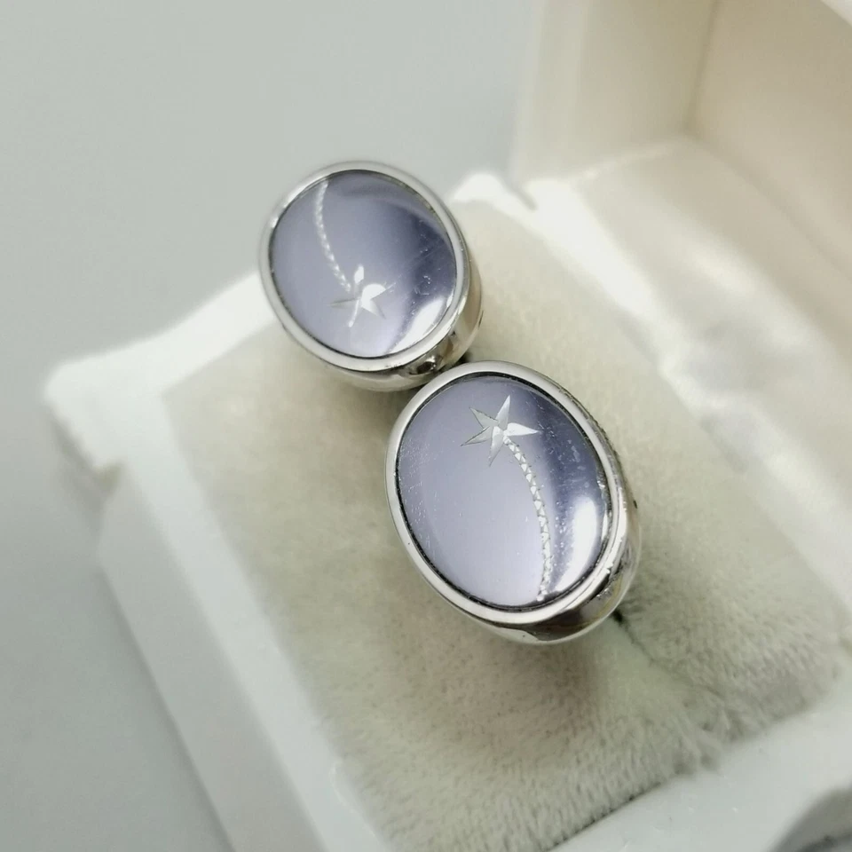 Juego de pasadores de corbata de gemelos grabados estrella fugaz vintage tono plata celeste Foto 3 de 4