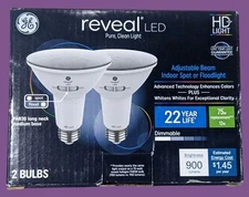 GE 2pk 75W Reveal PAR30 LED Light Bulbs Long Neck Adjustable Flood/Spot