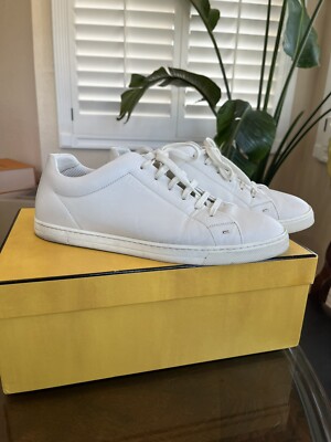 $950 FENDI Low-Top Sneakers White Leather 7E1075 9 UK 9.5 US  display picture 3