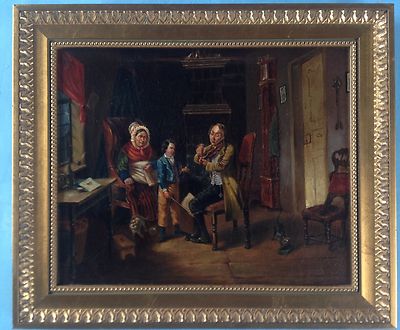 Biedermeier Gemälde Violinstunde Gute Stube Knabe Violine Geige