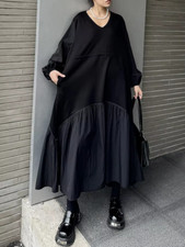 Ladies Urban Art Black  Unique Edgy Designer Loose Floaty Chic Midi Dress 12 14