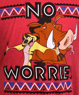 Lion King No Worries T-shirt Disney Timon Pumbaa Graphic Tee Red